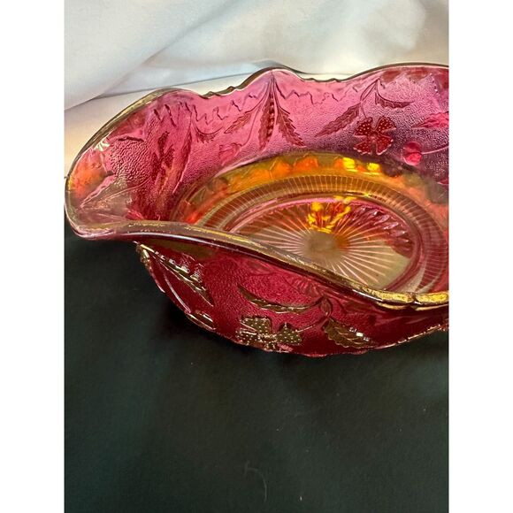VINTAGE Delaware US GLASS Pink Rose Stain Fruit BANANA Bowl Gold Accent ANTIQUE - Picture 5 of 16